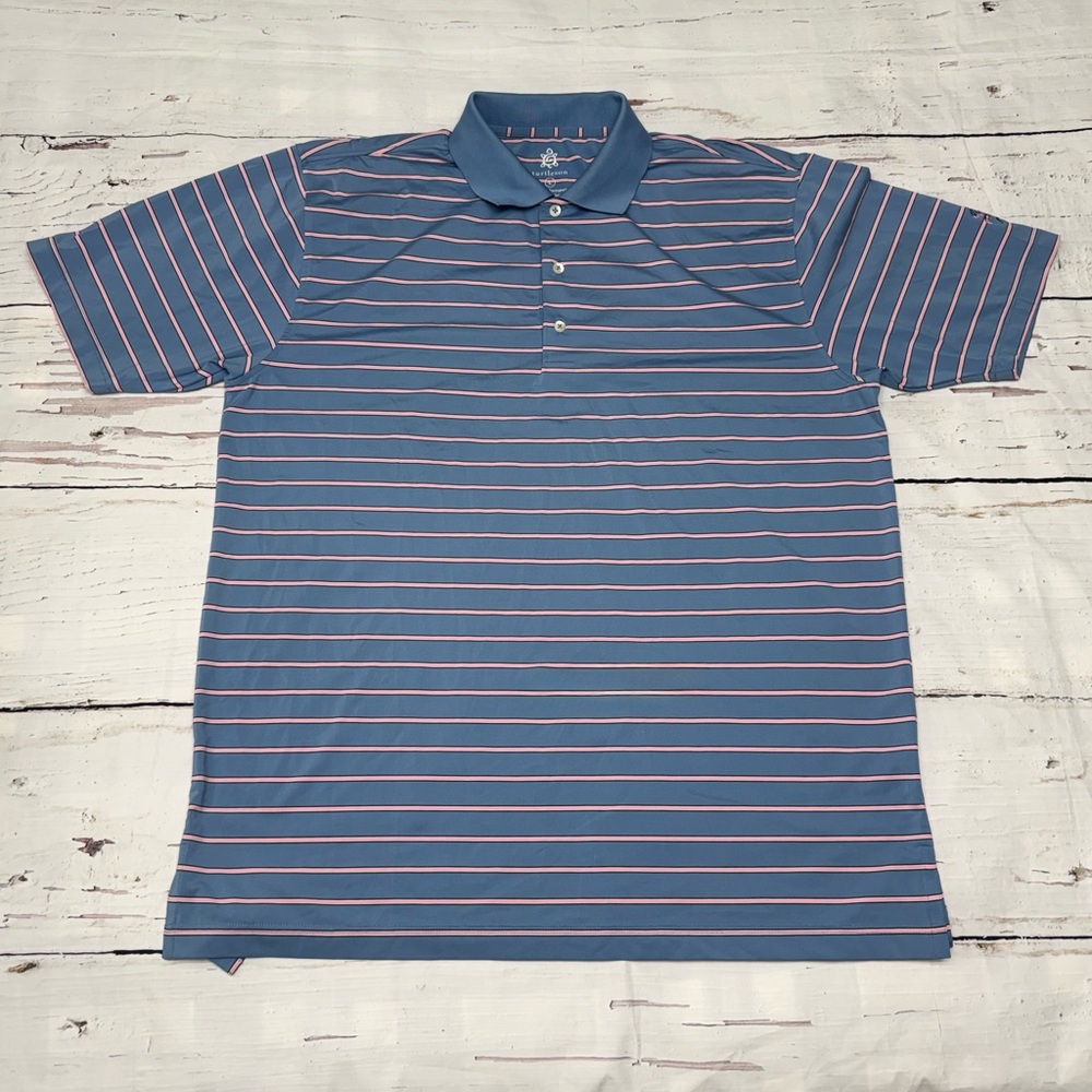 Turtleson Tour Performance Golf Polo Blue & Pink Stripe‎ Size Large